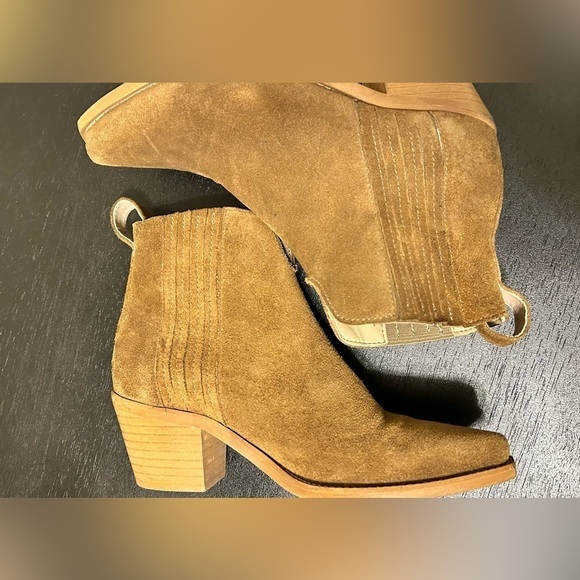 Zara Women's Pointed Toe Pull-on Block Heels Suede Ankle Bootie - Picture 7 of 8